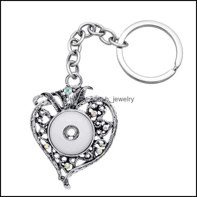 noosa fashion keychains cross flowers pattern rhinestone snap key chains fit 18mm snap buttons keyrings