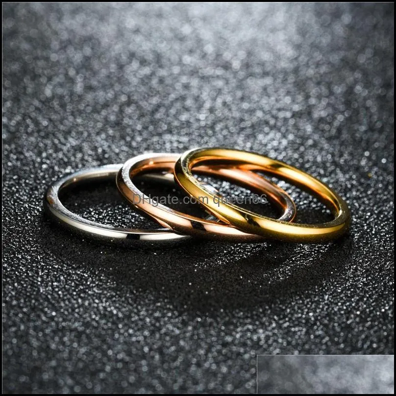 2mm stainless steel thin ring rose gold black for women men minimalist tail ring jewelry party simple fashion gift size 4 to 12