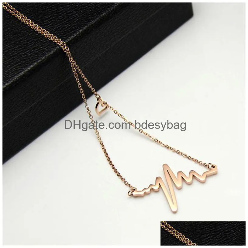 high quality ecg pendant chain necklace stainless steel cute heart necklace for women fashion accessories jewelry wholesale