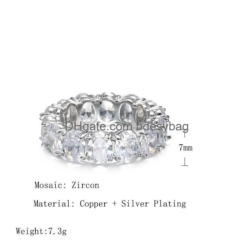 2020 hot 7mm copper inlaid zircon rings for women korean bright oval zircon gemstone eternity trendy engagement wedding rings jewelry