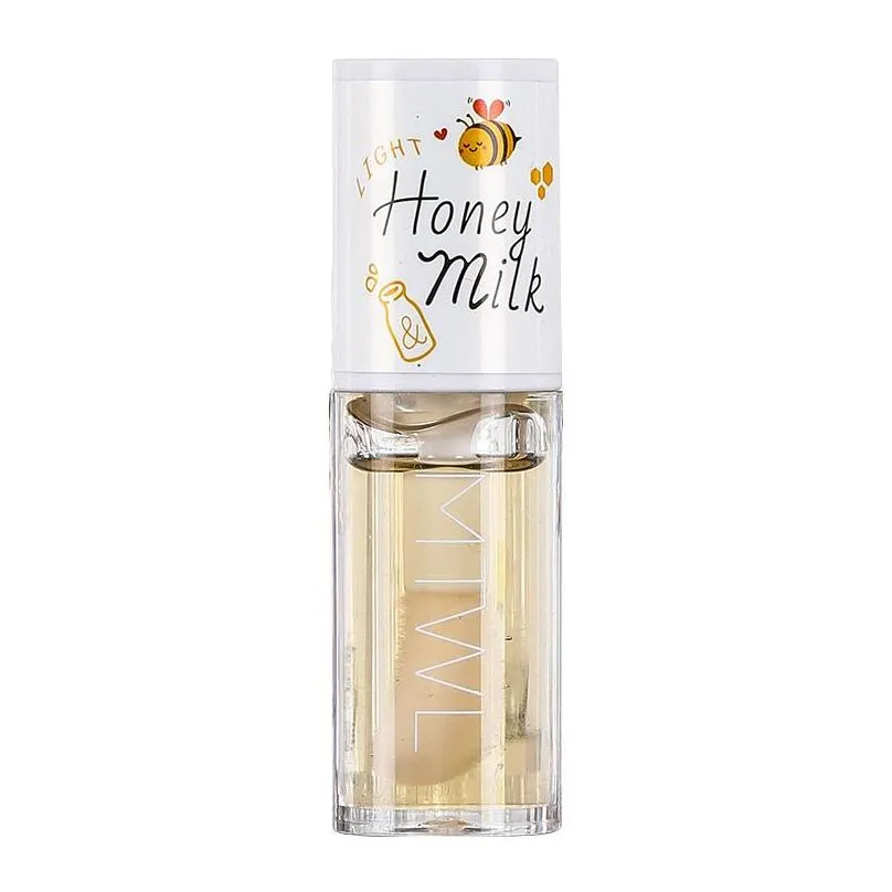 peach milk honey lip balm oil relieves dry moisturizing lip gloss fades lines water light lips big brush head cute korean makeup