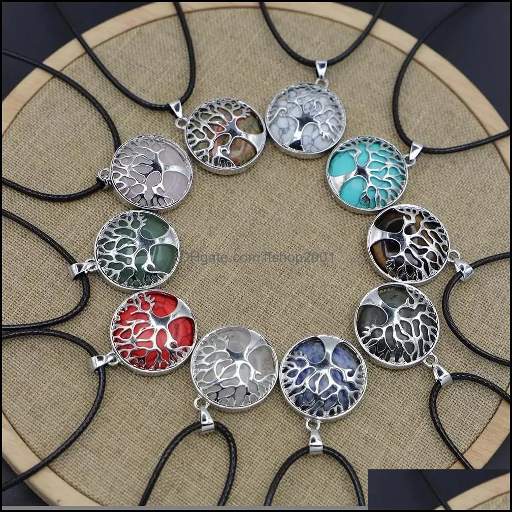 natural healing crystal stone tree of life pendant chakra rose rope choker necklaces wholesale energy pendants crystal necklace