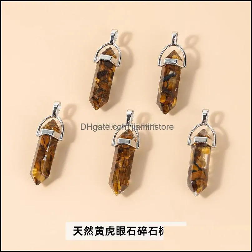 crystal stone gravel charms resin wrapped double pointed bullet hexagon prism shape pendants for healing crystals stones necklace jewelry