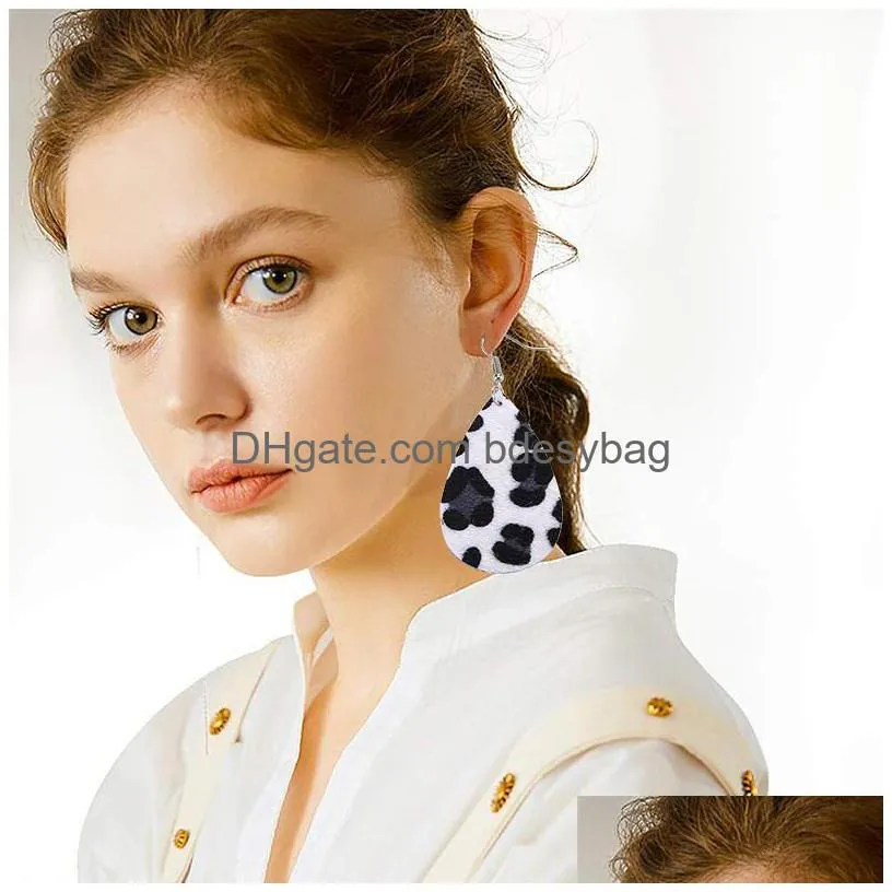 new christmas waterdrop leopard leather earrings lattice heart pattern dangle earrings for women fashion jewelry gift wholesalez
