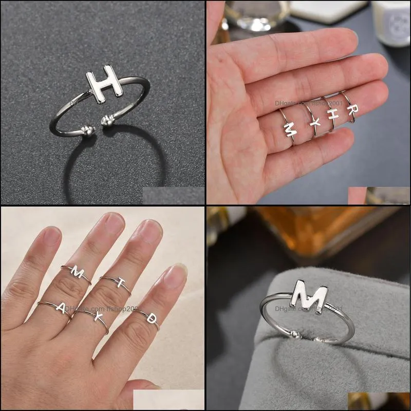 tiny heart initial letter rings 26 az couple knuckle ring for women men fashion adjustable jewelry friendship gifts