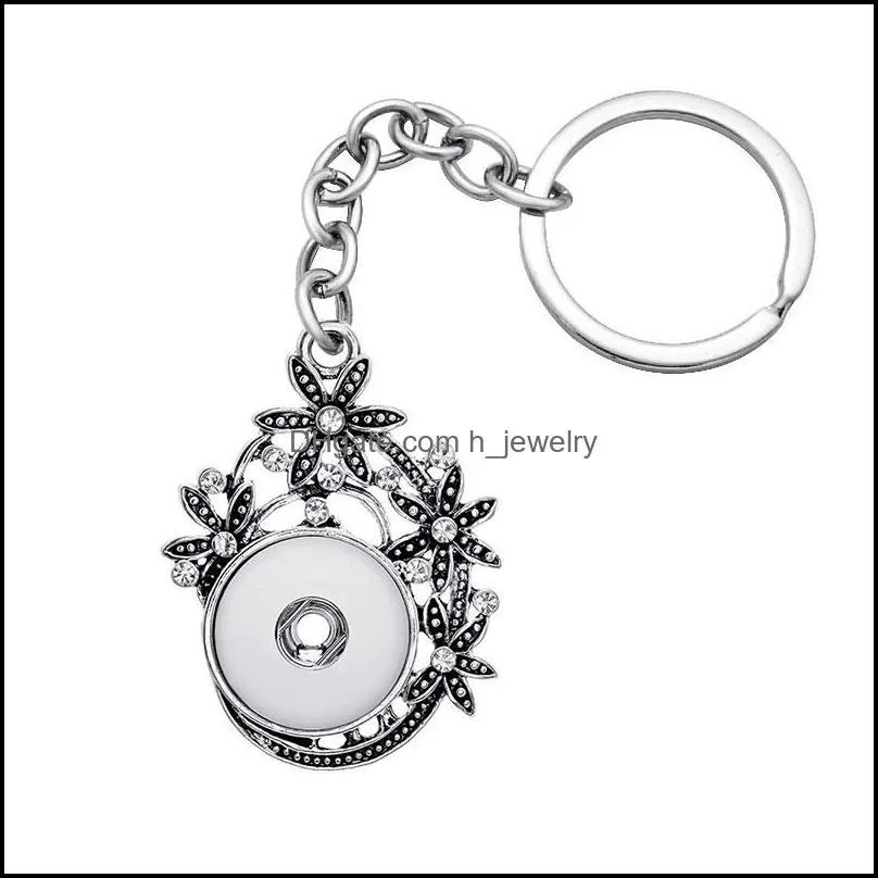 noosa fashion keychains cross flowers pattern rhinestone snap key chains fit 18mm snap buttons keyrings