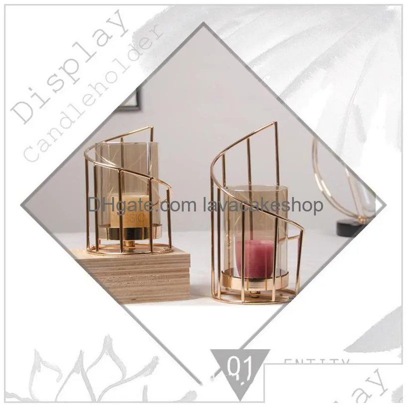 golden iron holder european geometric candlestick romantic crystal candle cup home table decoration t200624