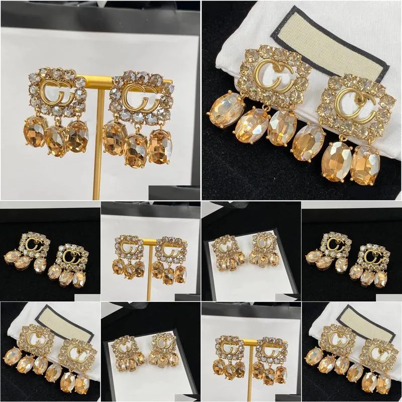 classic style charm earrings light luxury brand designer crystal diamond earrings wedding party jewelry with box