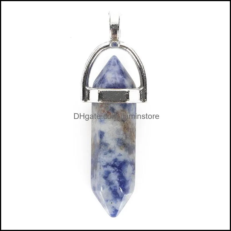 fashion diy natural stone crystal charms bullet head hexagonal column pendant for necklace jewelry accessories