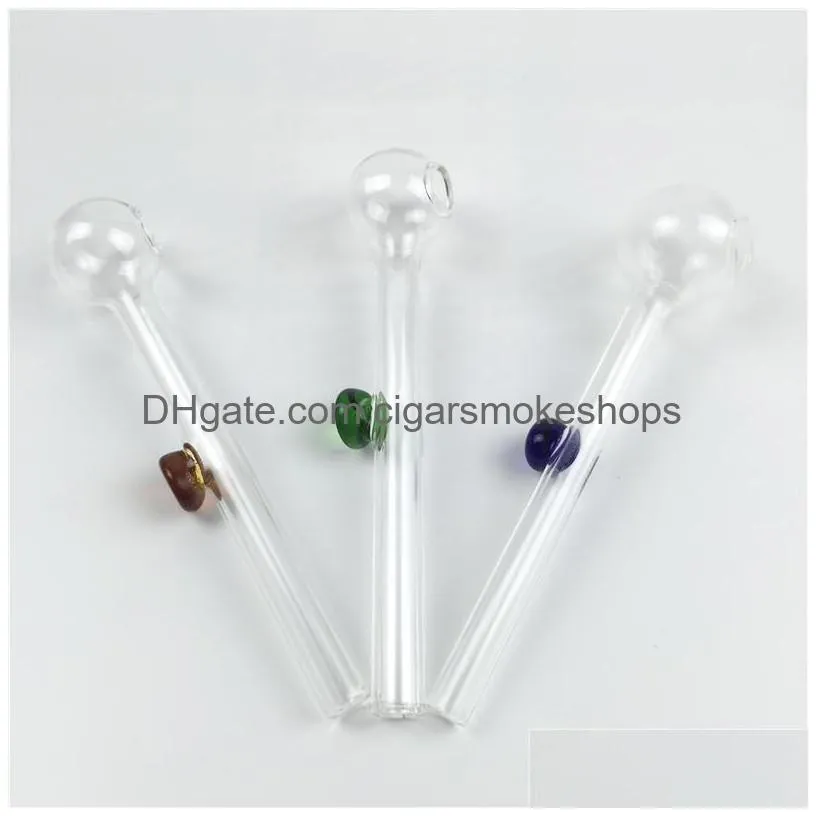 glass oil burner bong accessories hand smoking pipes thick clear glass tube 10cm mini oil burner pipe with colored handle