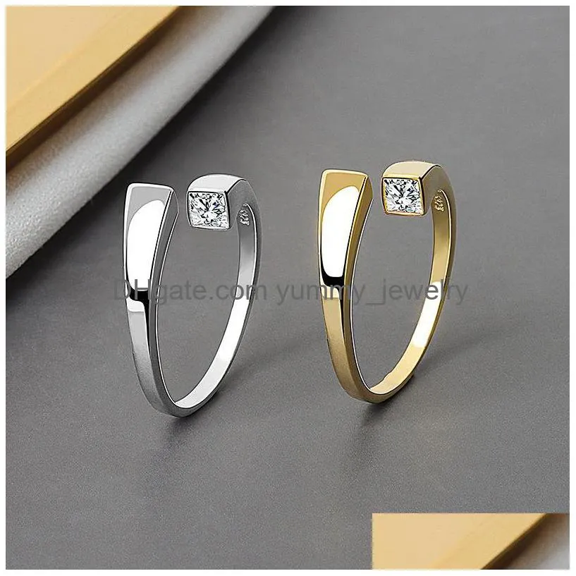 korean delicate square cubic zircon ring for women girls micro paved open adjustable rings fashion jewelry gifts