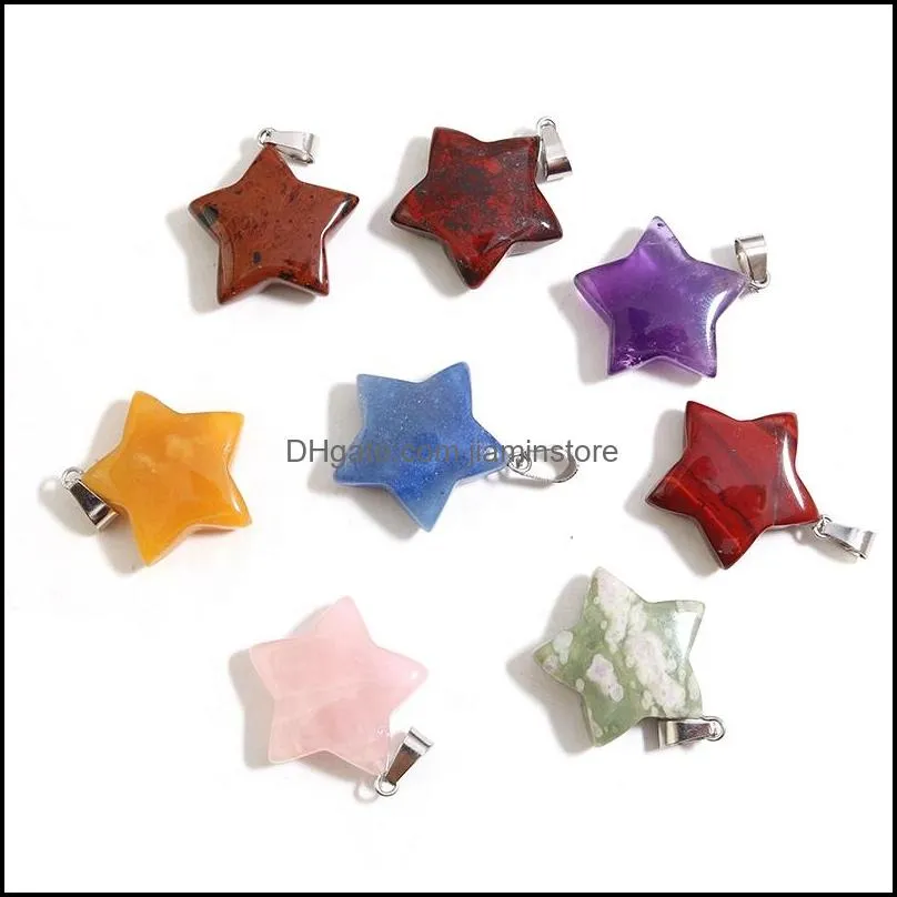 25mm big carved star charms natural quartz crystal pendants healing stones gemstone pendant for jewelry makinig