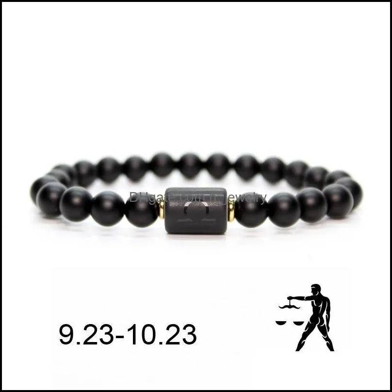 12 constellation bracelets men black stone bead strands bracelet star sign zodiac horoscope lover couple bracelet friendship jewelry