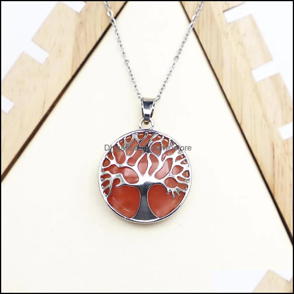 fashion natural stone tree of life necklace pendant statue reiki charms crafts jewelry whoelsale