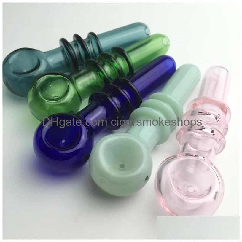 thick pyrex glass smoking hand pipes with pink green blue colorful clear glass for tobacco dry herb