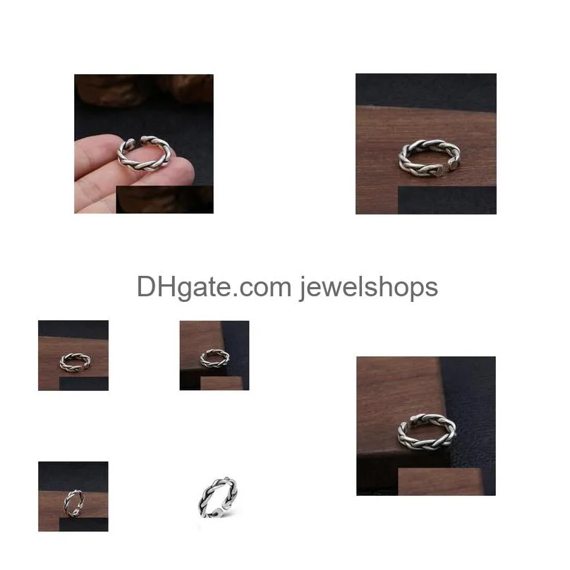 925 sterling silver vintage weave opening wedding ring jewelry women men adjustable ring