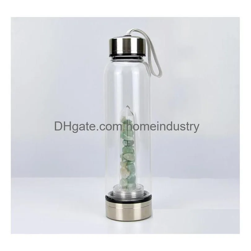 natural quartz gem glass water bottle direct drinking crystal tea cup 8styles