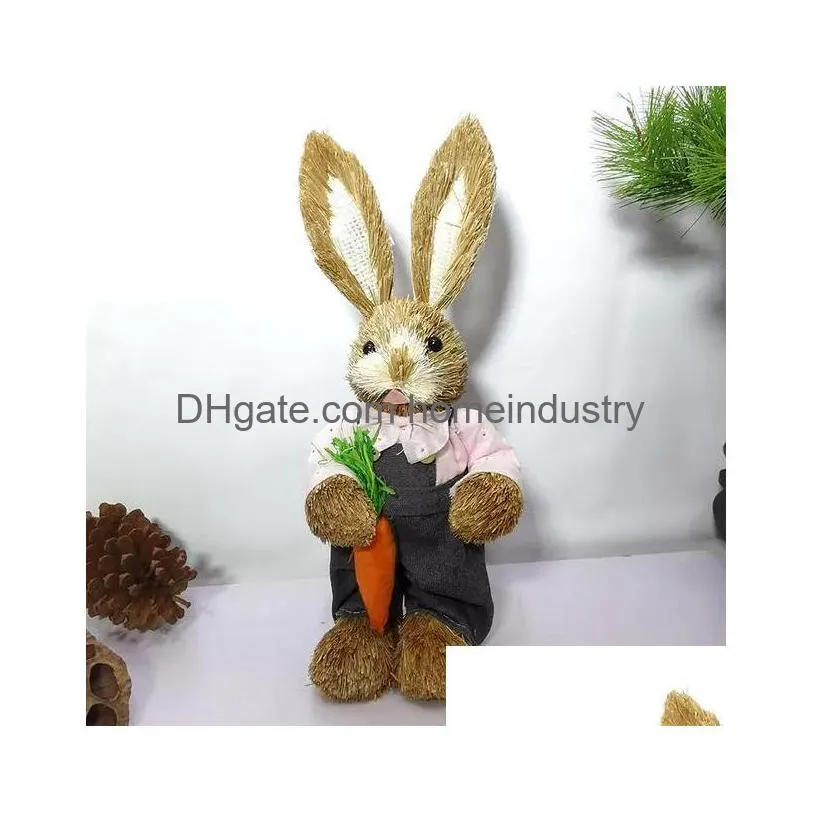 14 artificial straw bunny standing rabbit with carrot home garden decoration easter theme party supplies