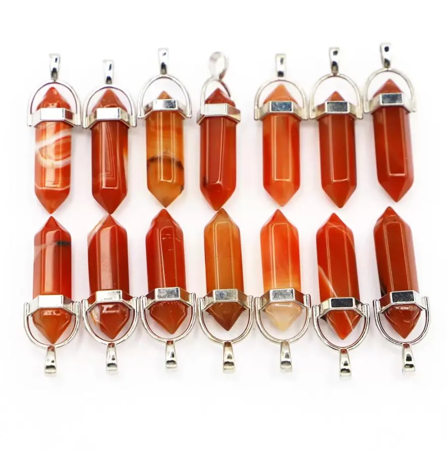 natural stone charms red stripe onyx agate hexagon pillar point pendants reiki crystal jewelry making necklace accessories wholesale