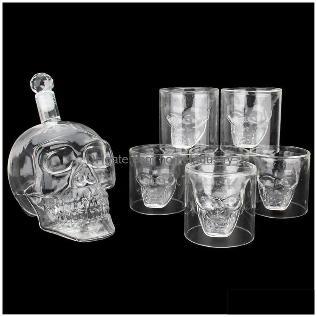 wine glasses 1 set glass skull head cup vodka whiskey wine tea drinking bottle decanter 1 bottle with 6 cup set 221110