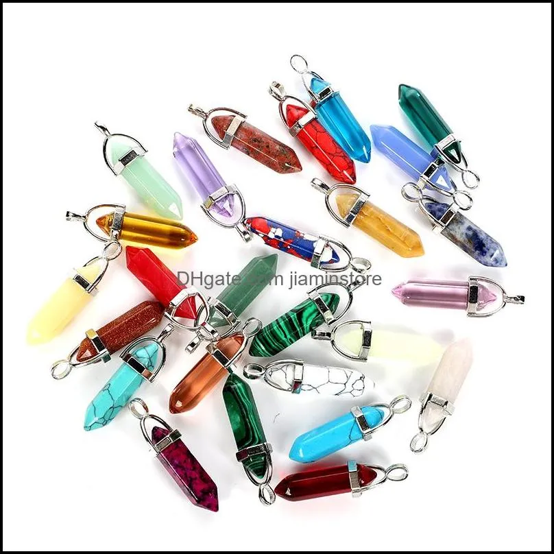 fashion diy natural stone crystal charms bullet head hexagonal column pendant for necklace jewelry accessories