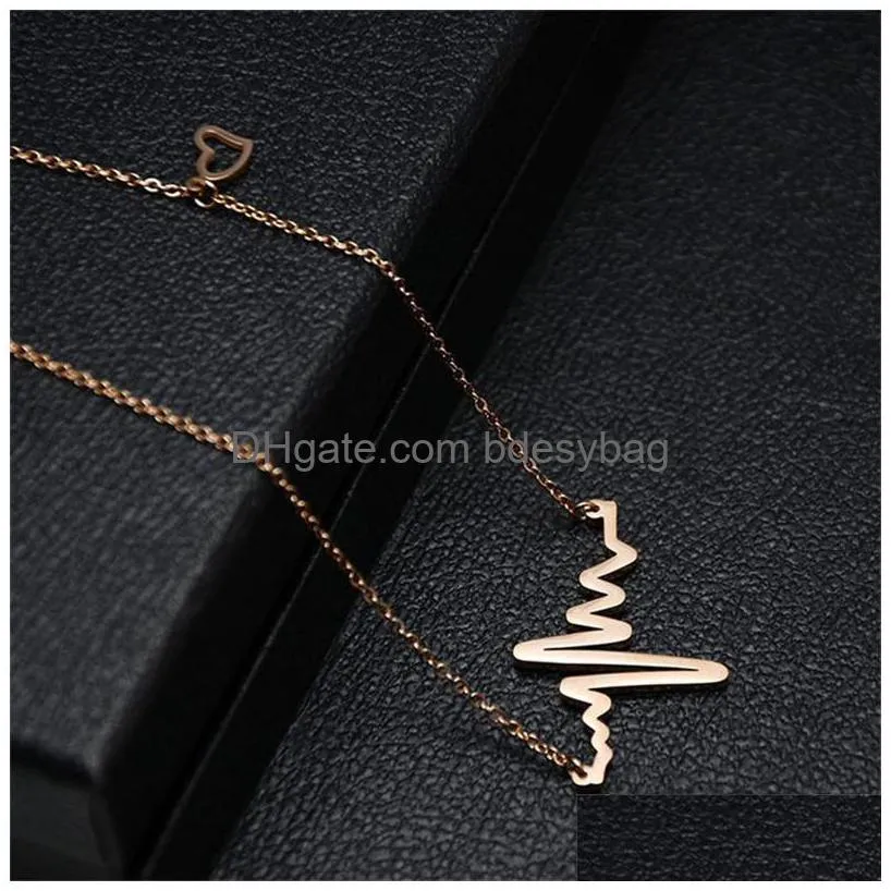 high quality ecg pendant chain necklace stainless steel cute heart necklace for women fashion accessories jewelry wholesale