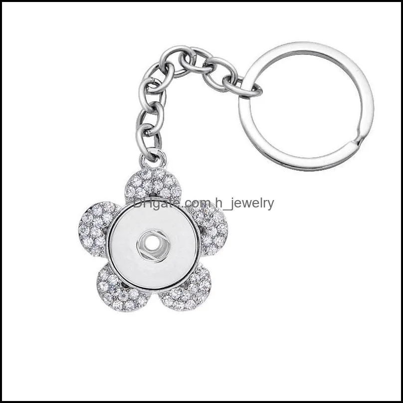 noosa fashion keychains flowers cat cross heart rhinestone snap key chains fit 18mm snap buttons keyrings