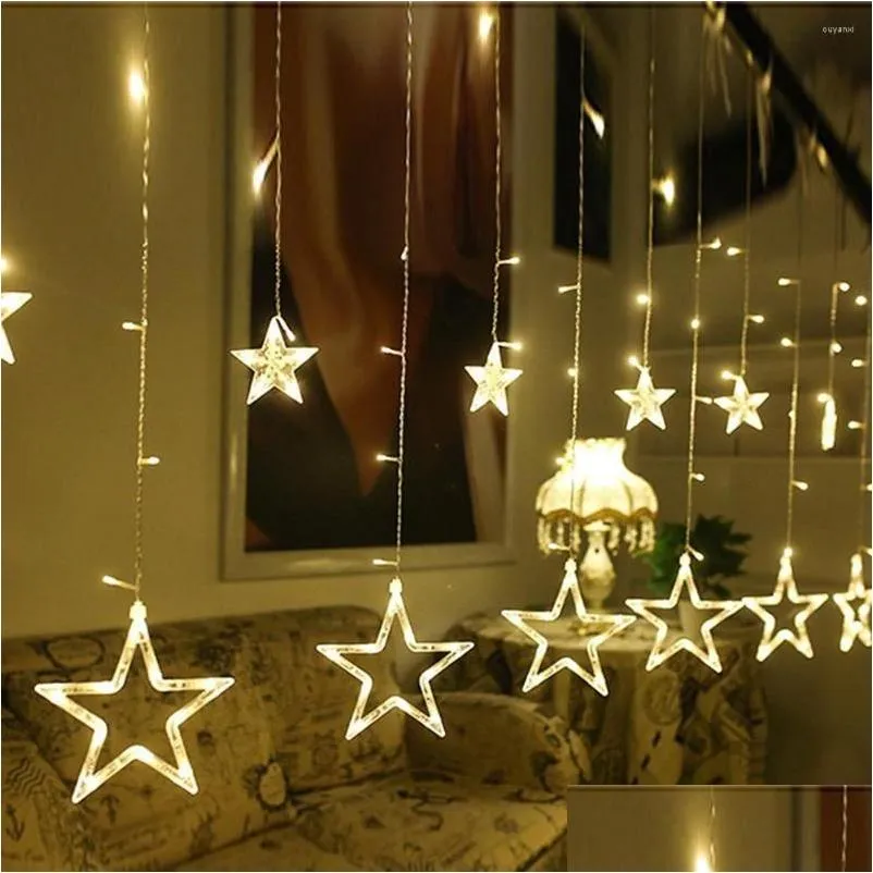 strings 2.5m 138 led moon star fairy lights christmas string light garland curtain for wedding/home/party/birthday decoration
