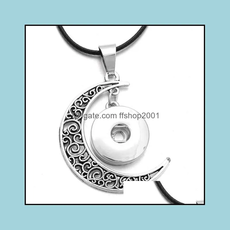 moon pendant fit 12mm 18mm snap button necklace black rope chains jewelry for women men
