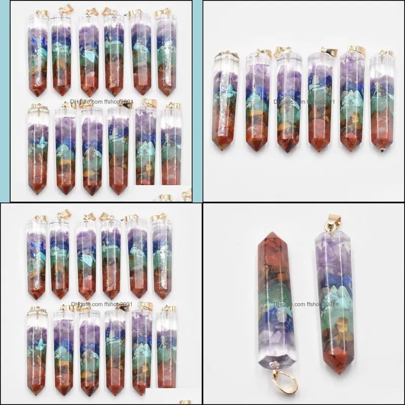 retro colorful stone charms natural amethyst lapis lazuli 7 colors laryes stone beads pillar pendants wholesale