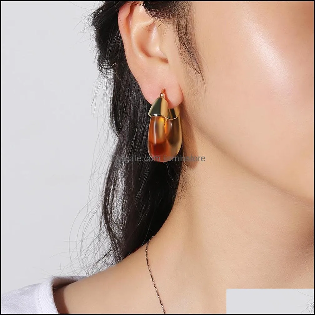 resin acrylic gold charms clip earrings for woman fashion korean exaggeration big earrings jewelry gift