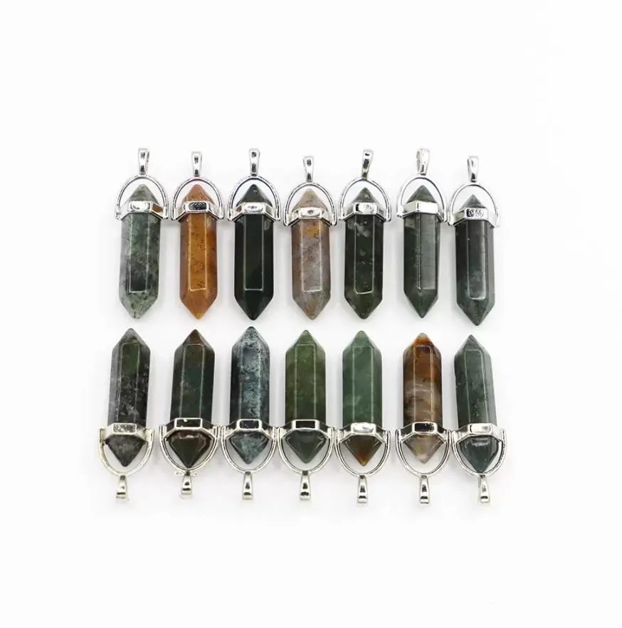 natural stone charms india agate hexagon pillar point pendants reiki crystal jewelry making necklace accessories wholesale