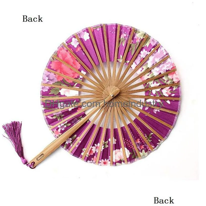 japanese sakura flower pattern round windmill bamboo hand pocket fan personalized wedding guests gifts fast dhs