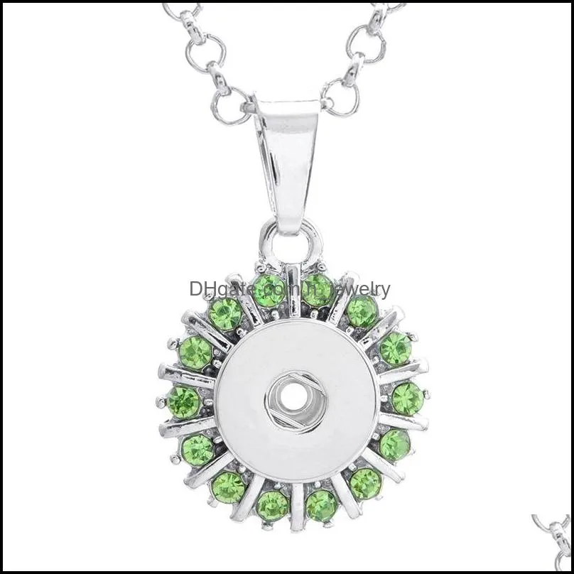 snap button jewelry rhinestone silver round shape pendant fit 12mm snaps buttons necklace for women men noosa