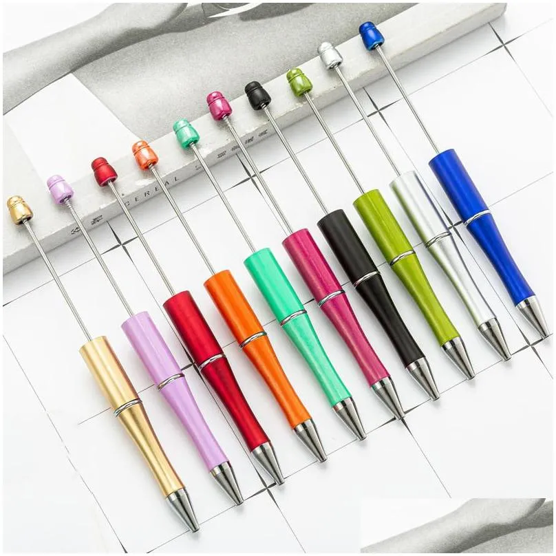 student beadable plastic ballpoints diy add beads ballpoint pens bead ball pen promotional christmas gifts creative bh4556 tqq