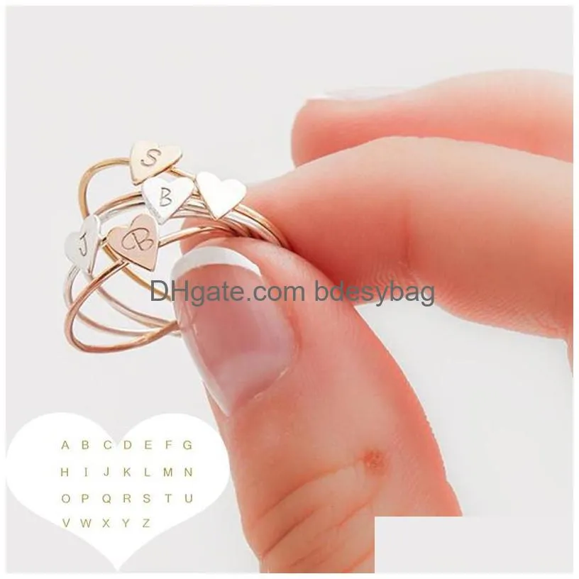 26 az english letter ring english initial ring silver gold love heart rings high quality threecolor women fashion jewelry wholesale