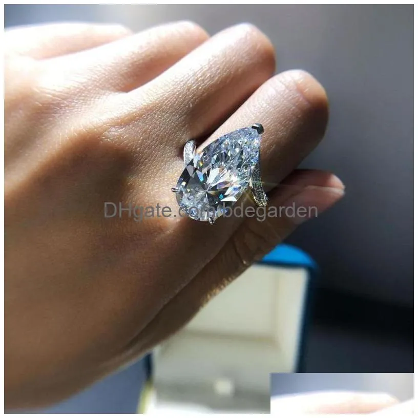 new trendy style luxury pave diamond pear shape cz zircon engagement wedding for women finger ring silver