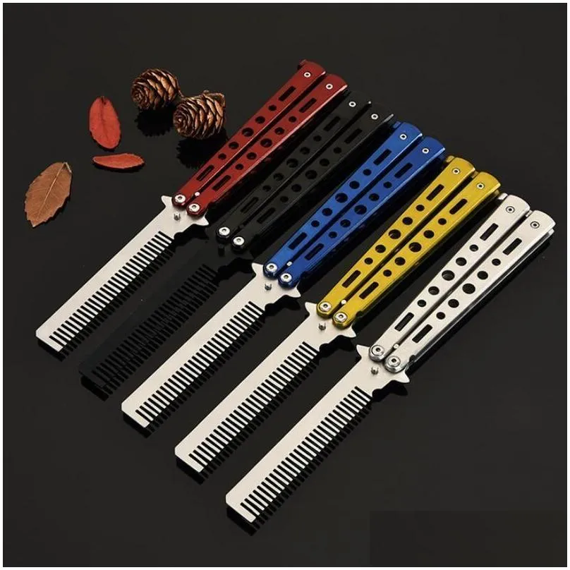 foldable stainless steel comb hand made hair pomade styling butterfly comb c25 hairdressing knife comb for training