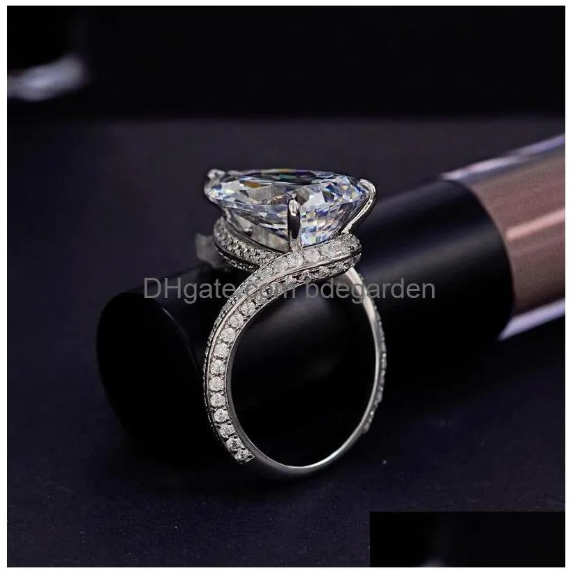 new trendy style luxury pave diamond pear shape cz zircon engagement wedding for women finger ring silver