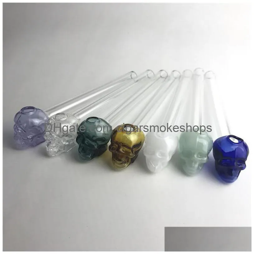 5.5 inch colorful skull glass oil burner pipe water hand pipes with green brown black white 2mm thick hole for smoking