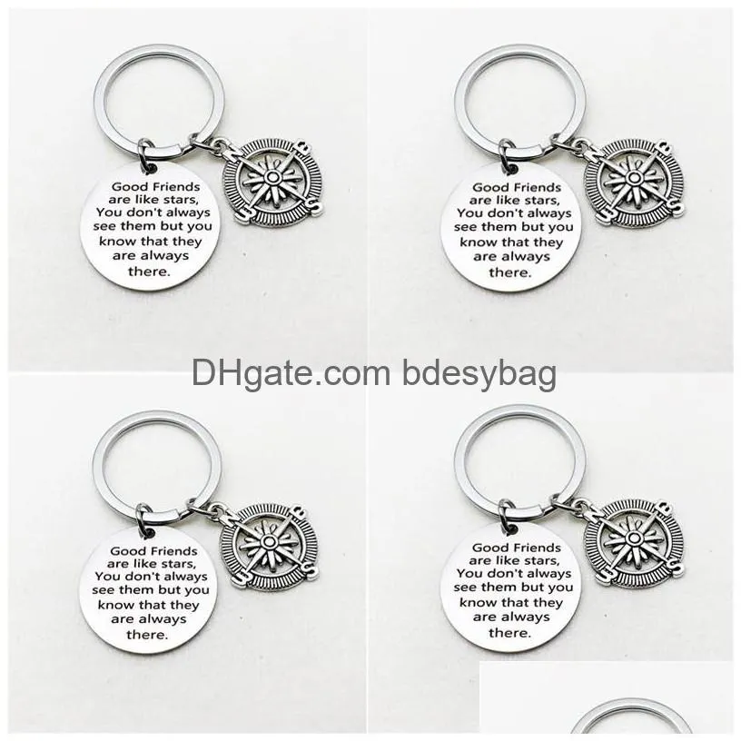 new design good friends are like stars letter keyring circle accessories jeweley silver color stainless steel disc keychain best friend