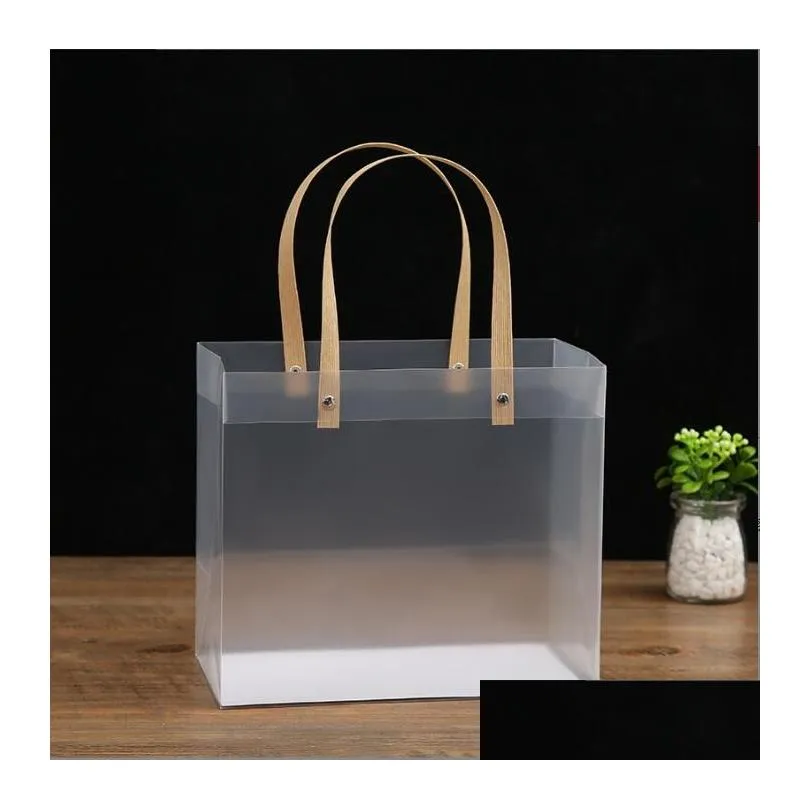 clear gift tote bags with handles bulk bouquet pvc party favors bag for wedding birthdays bridal showers festival treat white frosted retail bags