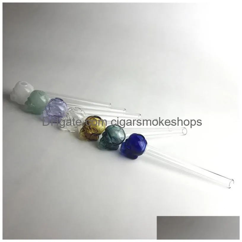 5.5 inch colorful skull glass oil burner pipe water hand pipes with green brown black white 2mm thick hole for smoking