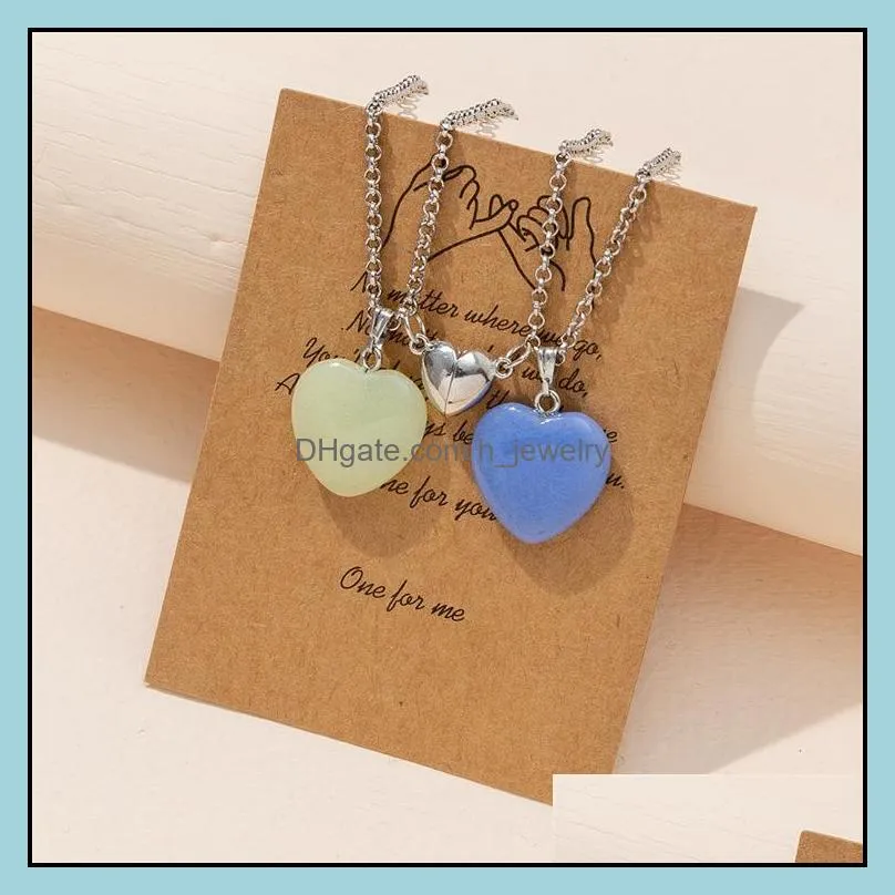 2pcs/set luminous hexagonal column heart couple magnetic pendant necklace natural stone geometric pendants necklaces jewelry gifts