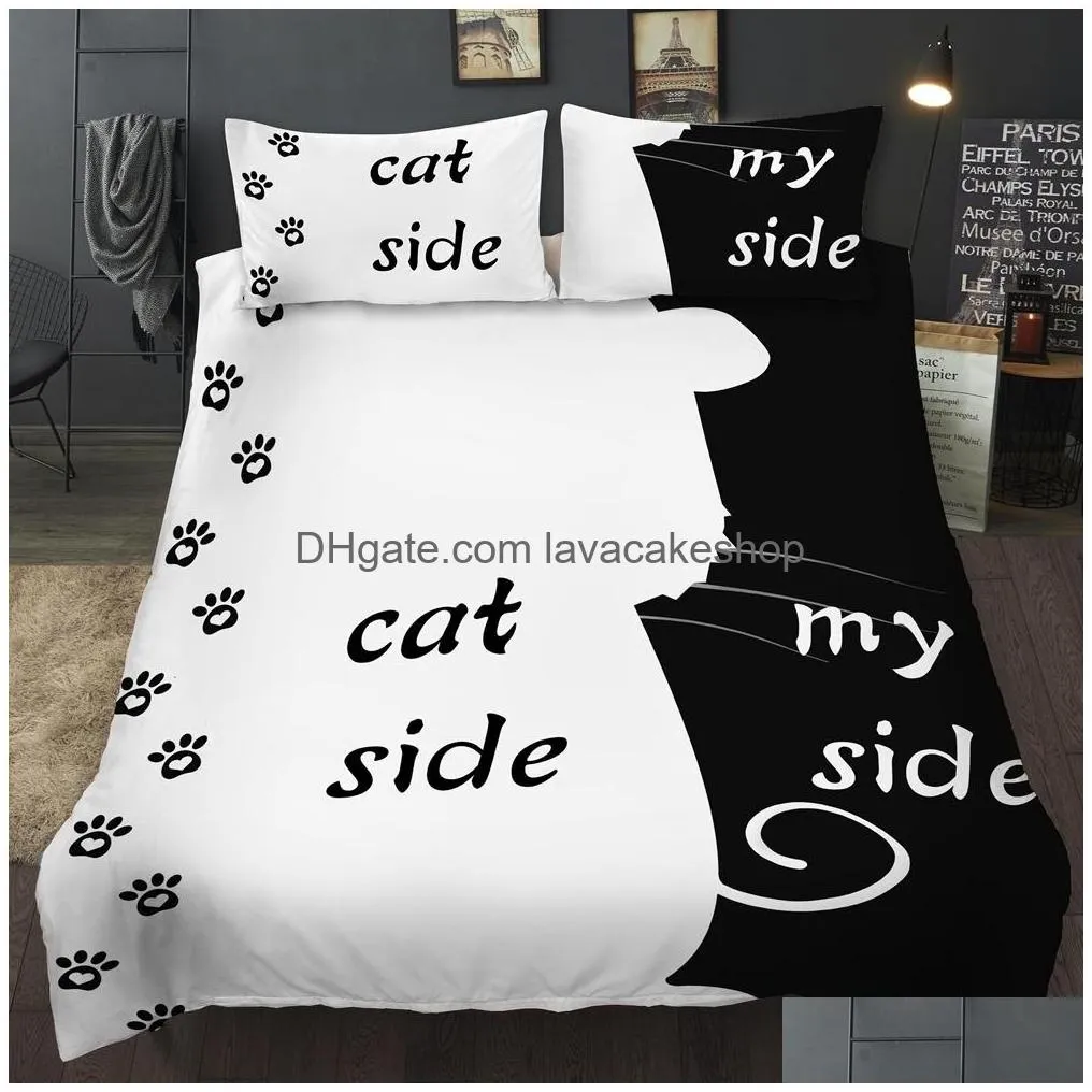 simple black add white her side his side bedding sets queen/king size double bed bed linen couples duvet cover set lj201015