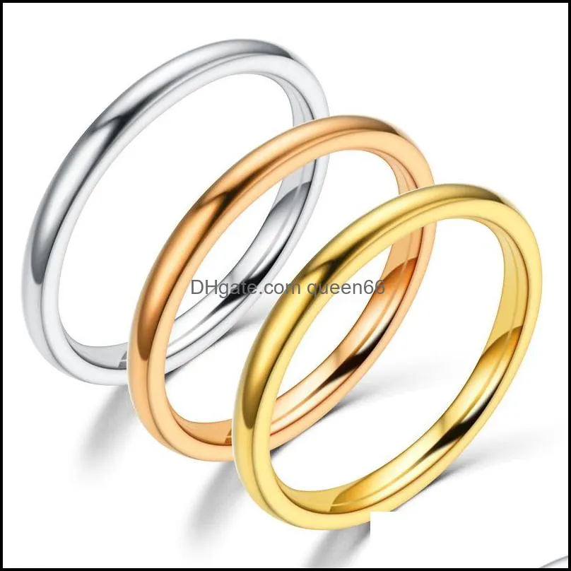 2mm stainless steel thin ring rose gold black for women men minimalist tail ring jewelry party simple fashion gift size 4 to 12