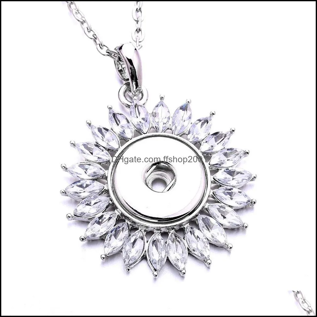 noosa rhinestone sunflower 18mm snap button necklace silver color link chain necklaces for women ginger snaps buttons jewelry d080