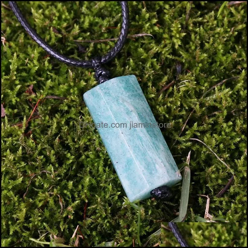 natural crystal stone slice flat strip necklace amethyst turquoise red agate amazonite pendant rope necklace for women men jewelry