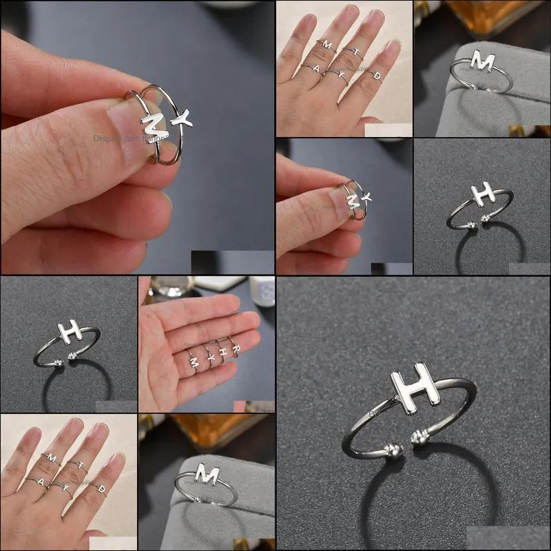 tiny heart initial letter rings 26 az couple knuckle ring for women men fashion adjustable jewelry friendship gifts