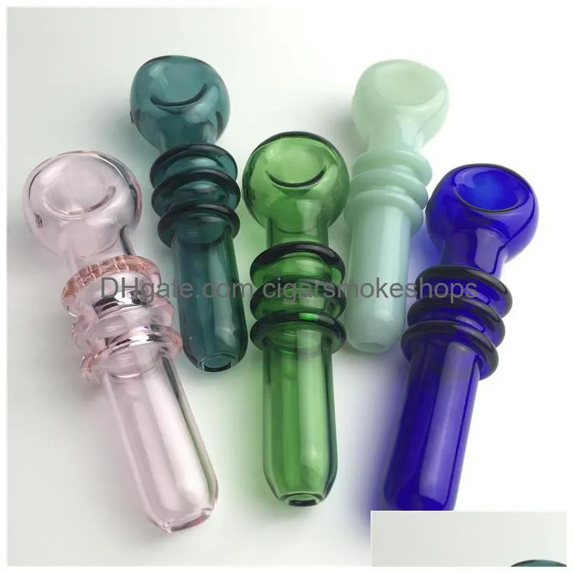 thick pyrex glass smoking hand pipes with pink green blue colorful clear glass for tobacco dry herb